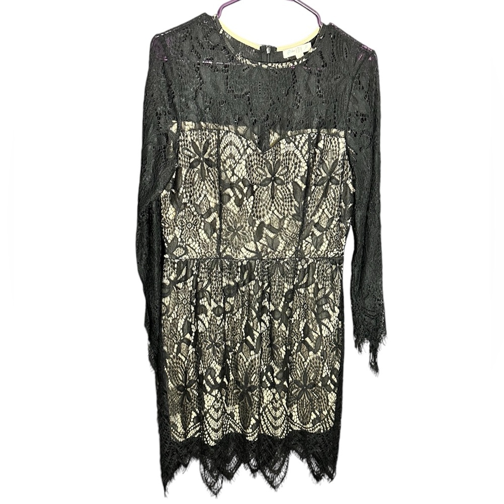 Love Fire Womens Mini Dress Black Lace Long Sleeve Size Large